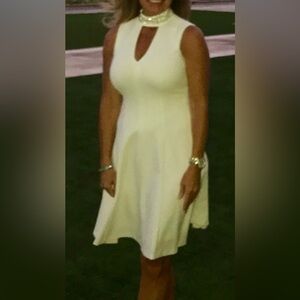 Calvin Klein Ivory Jeweled Neck Sleeveless Dress